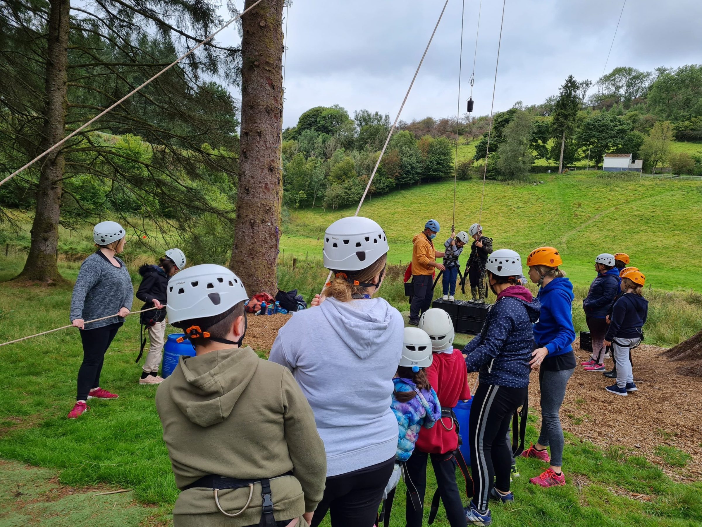 a group of people in a park