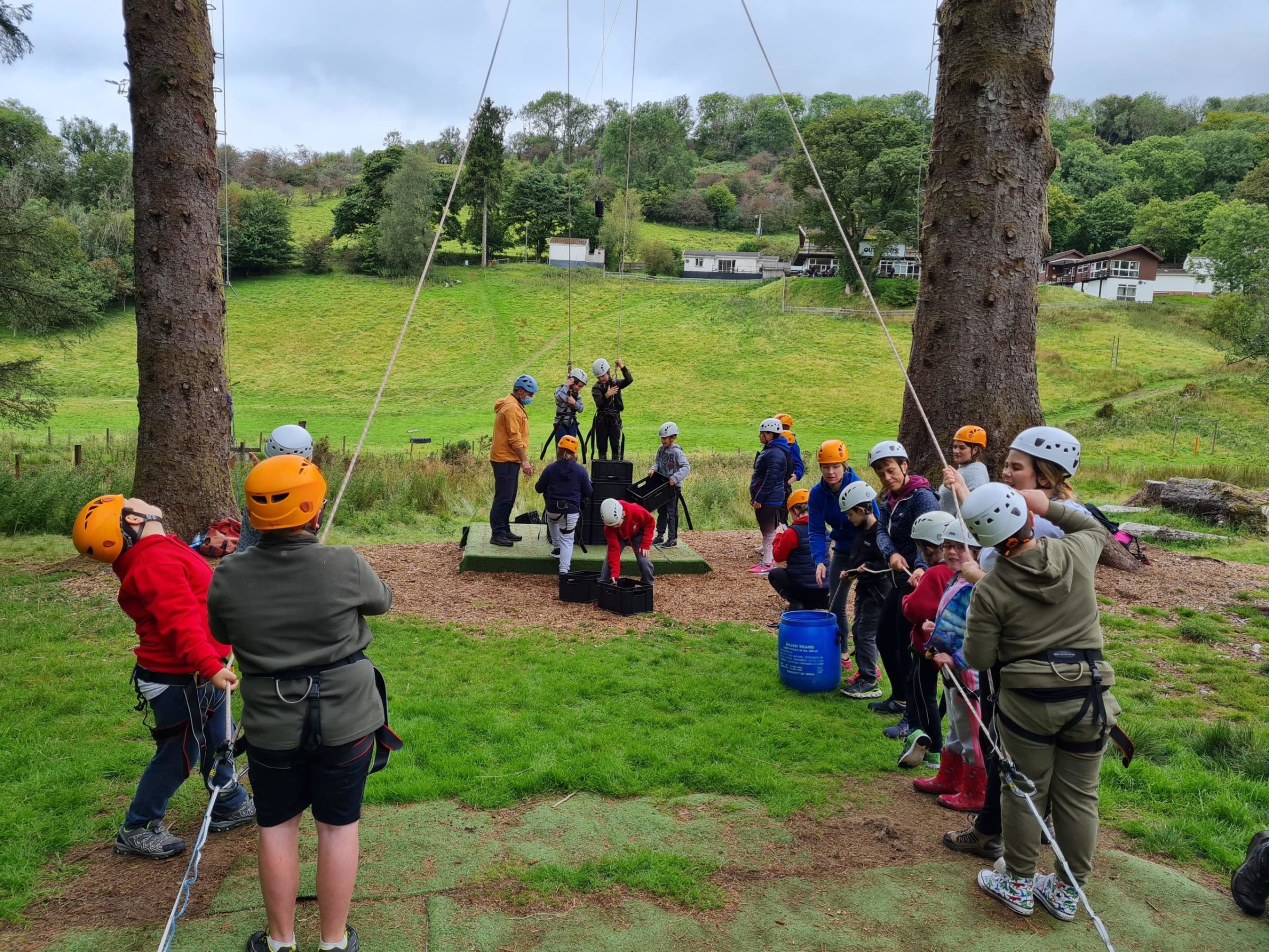 a group of people in a park