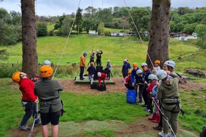 a group of people in a park