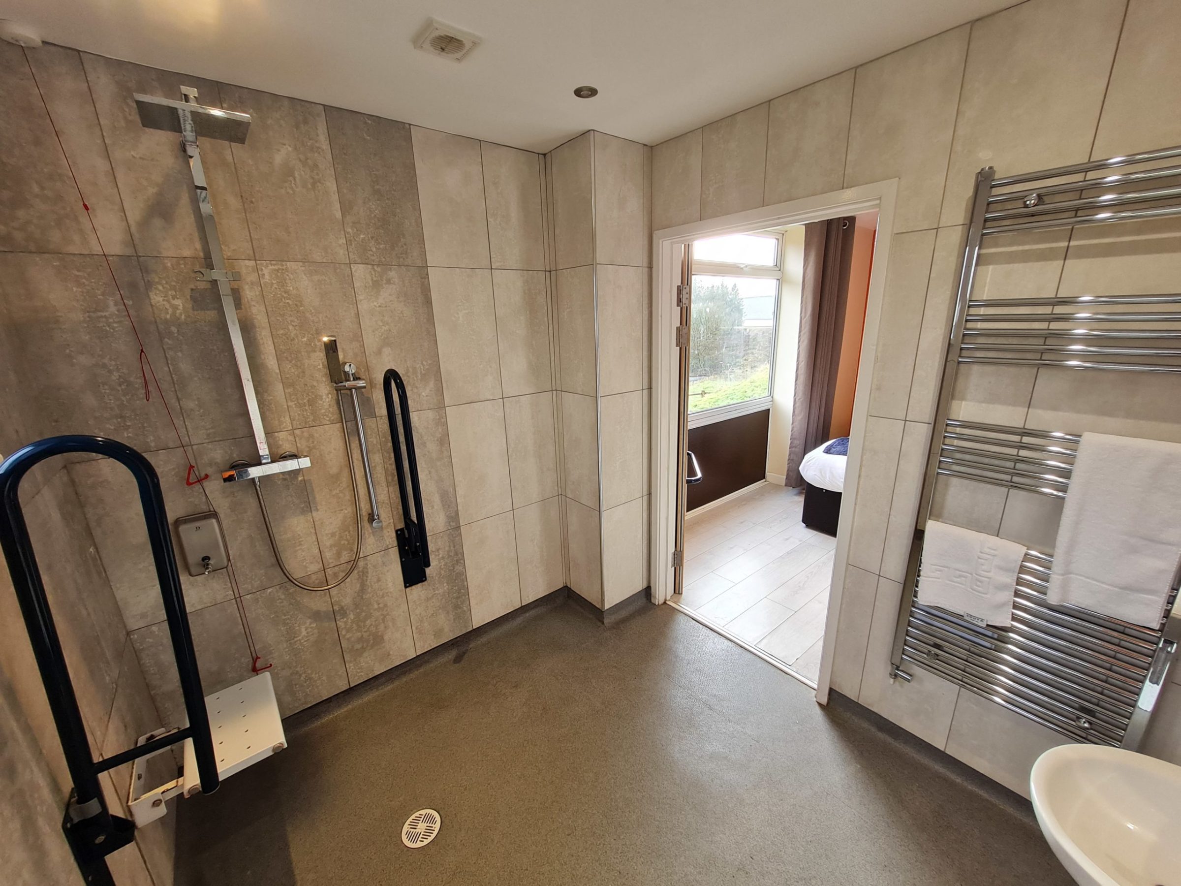 a room with a tiled floor