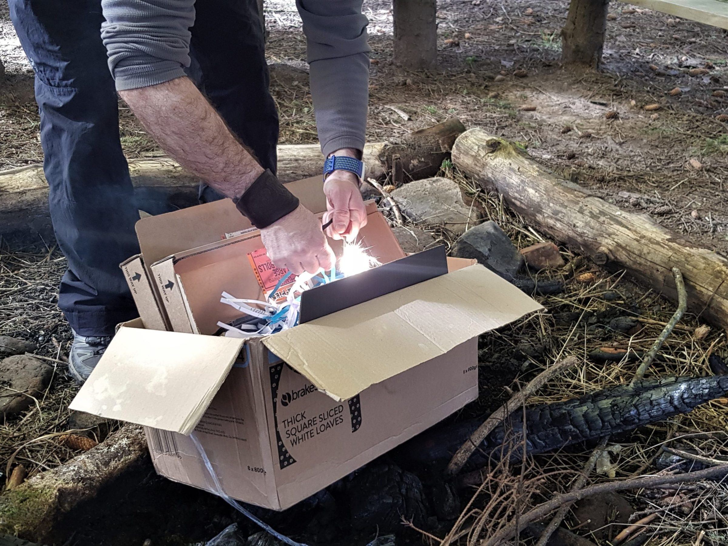 a person sitting in a box