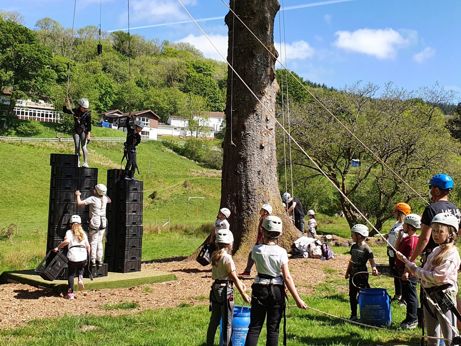 a group of people in a park
