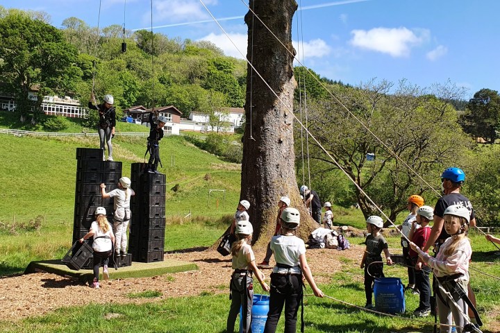 a group of people in a park