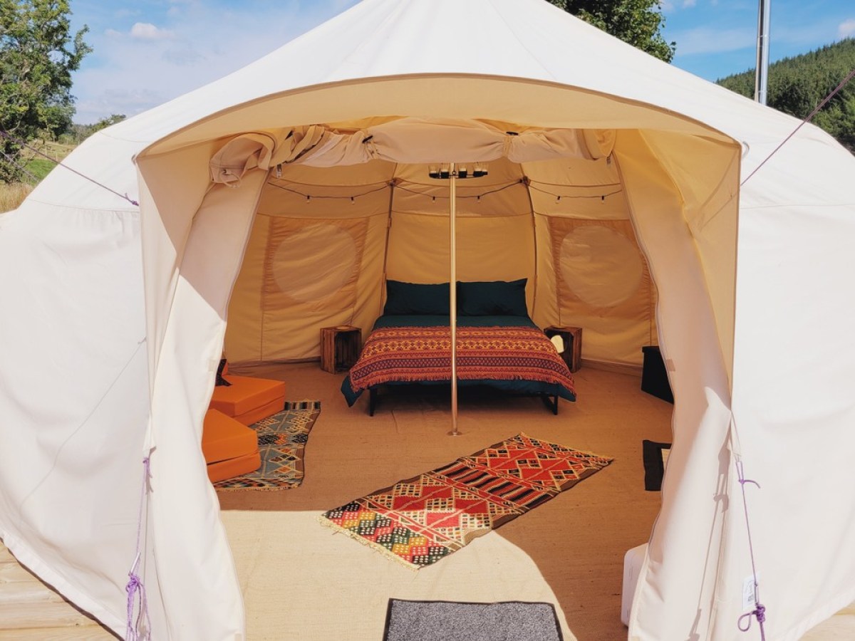 a tent in the background