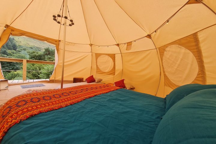 a person sitting on a bed