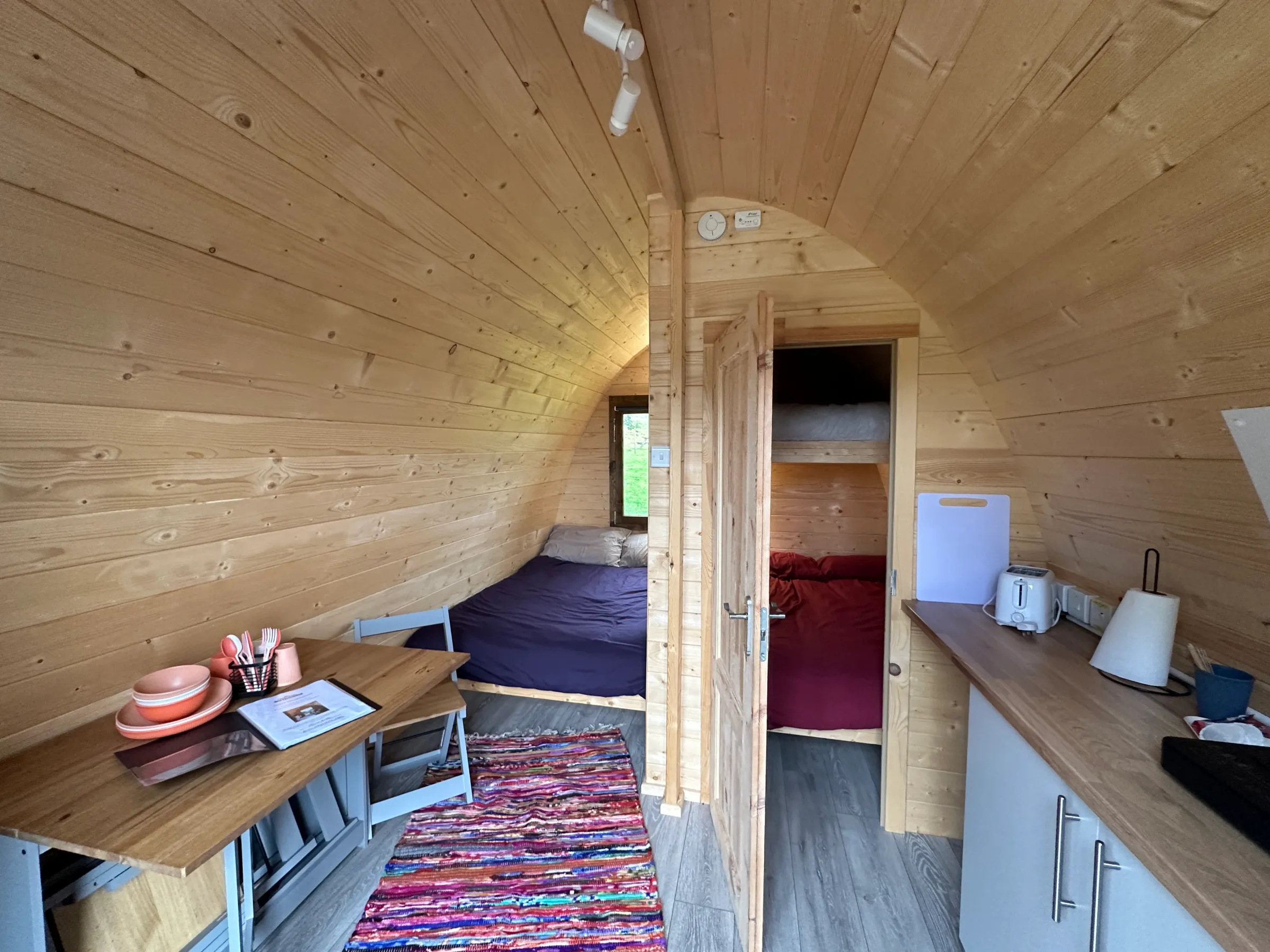 Tiny home pod interior Brecon Beacons