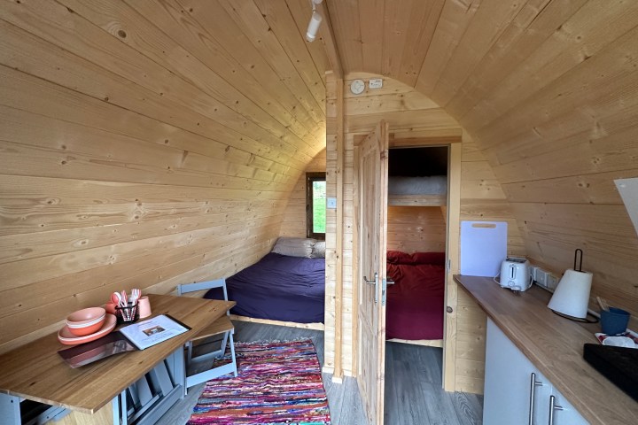 Tiny home pod interior Brecon Beacons